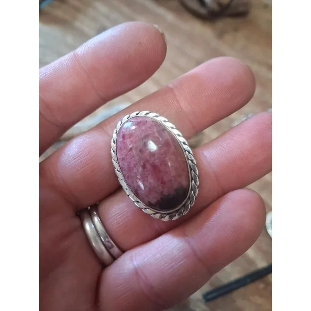 Size 7.5 boho southwestern rhodonite ring